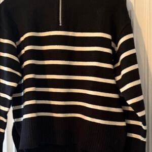 Zara Black and White Striped Crew Sweater